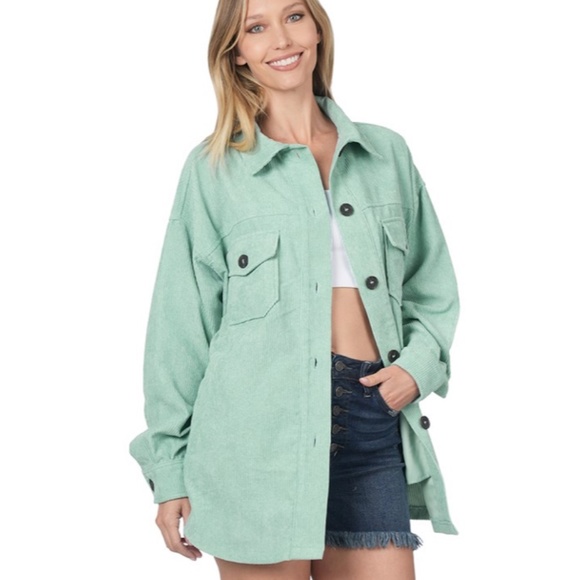 Jackets & Blazers - SOLD OUT Dusty Green Oversized Corduroy Button Front Shacket Shirt Jacket Fall